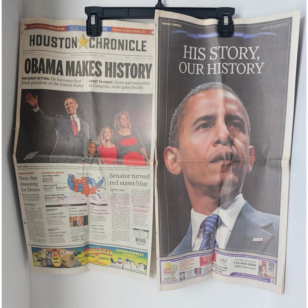 Obama Mskes History Houston Chronicle November 5 2008 Front Page& Insert